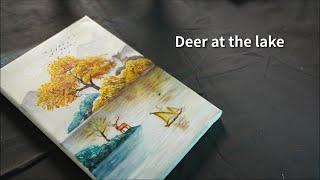 How to draw a deer at the lake? Oil Painting Tutorial