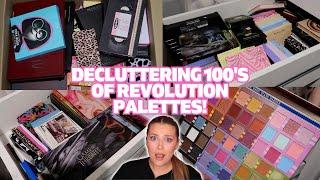 DECLUTTERING 100'S OF REVOLUTION EYESHADOW PALETTES! | Luce Stephenson