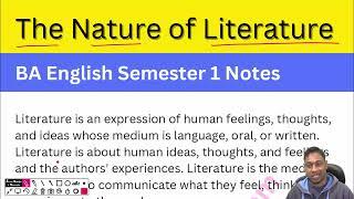 The Nature of literature semester 1 | understanding literature ba 1st year | bbmku university