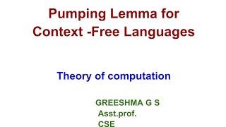 54. Pumping Lemma for Context -Free Languages