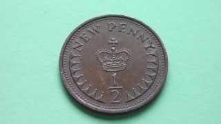 A half New Penny coin - Old money in HD