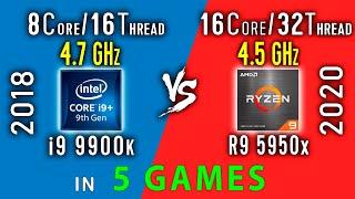 i9 9900k vs Ryzen 9 5950x Test in 5 Games or R9 5950x vs i9 9900kf