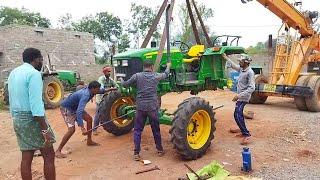 Tractor Mounting On Harvester With Crane || John Deere 4WD Harvester