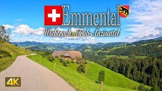 Driving the narrow, winding, hilly roads of the Emmental region in the Canton of Bern, Switzerland