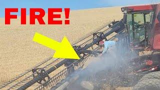 Combine harvester on fire! Fire department comes