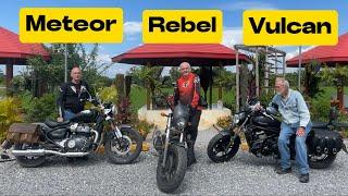 Royal Enfield Super Meteor 650 vs Kawasaki Vulcan S 650 vs Honda Rebel 500: Rider Swap Comparison