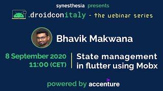 droidcon Italy webinar - State management in flutter using Mobx - Bhavik Makwana