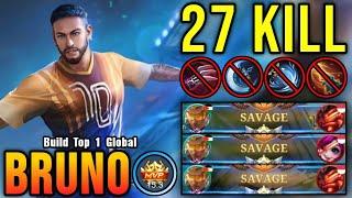 3x SAVAGE + 27 Kills!! New OP Build for Bruno (PLEASE TRY) - Build Top 1 Global Bruno ~ MLBB