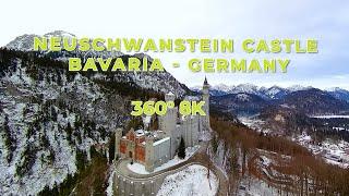 8K 360° VR: Neuschwanstein Castle in winter. Bavaria - Germany.