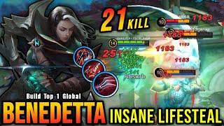 21 Kills No Death!! Benedetta Insane LifeSteal 100% IMMORTAL - Build Top 1 Global Benedetta ~ MLBB