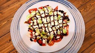 Salad With Tomatoes ,cucumber ,Feta and Thick Balsamic Vinegar