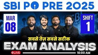 SBI PO 2025 PRE EXAM ANALYSIS | SBI PO SHIFT 1 ANALYSIS | 8th March ASKED QUESTIONS