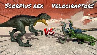 Velociraptor Blue VS Scorpius Rex  |  DINO BATTLES JURASSIC WORLD STOP MOTION.