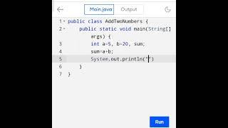 Addition of Two Numbers in Java #short #shorts #Studywithraj