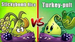 Turkey pult and Vine vs Stickybomb Rice and Vine - Who Will Win? PvZ 2 Plant Vs Plant