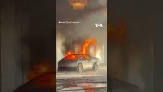 Cybertruck explodes, burns near Trump property in Las Vegas | VOA News #shorts