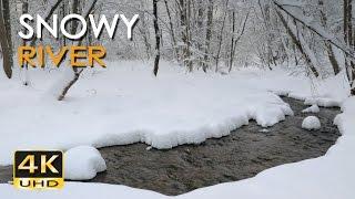 4K Snowy River - Relaxing Winter Video & Nature Sounds - Forest Snow - Ultra HD - 2160p