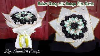 Tutorial Buket BUNGA PITA SATIN Mix UANG | Buket Mawar Gliter Pita Satin Viral 2024