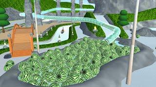 Many watermelons flow into the waterslide | Sakura School Simulator