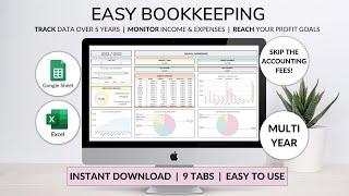 Easy Bookkeeping Tutorial - Accounting Spreadsheet - Income & Expenses Tracker - Tax Tracker