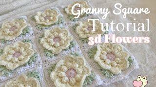 Granny Square with 3D Flowers ️