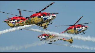 Excellent aerobatic Light Utility Helicopter Sarang air display at Aero india 2021