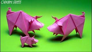 Как сделать свинью из бумаги. Оригами поросёнок из бумаги. Символ года.