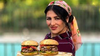 Iranian Girl makes American CheeseburgerCountry Girl Cooks BurgerSlow Routine Life In Iran Village