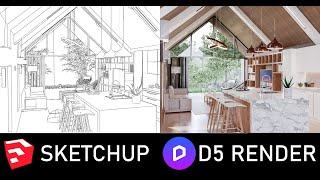 Interior rendering tutorial | D5 render 1.7.1 free version with Sketchup 3D modeling