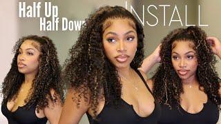 CHIC HALF UP- HALF DOWN FRONTAL INSTALL: The Perfect Balayage Highlight Curly Wig | ft. Nadula Hair