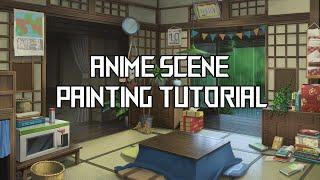 【anime background】ANIME-BACKGROUND PAINTING IN PHOTOSHOP室内日系场景绘制