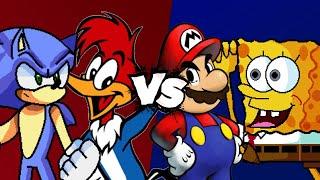 MUGEN Battle - Sonic/Woody Woodpecker vs SpongeBob/Mario