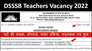 DSSSB Teachers Vacancy 2022  Notification out POST Eligibility Syllabus Selection process etc