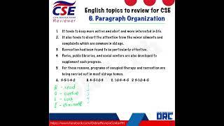 PARAGRAPH ORGANIZATION/ PART 2 / CIVIL SERVICE EXAM REVIEW / ENGLISH TOPICS TO REVIEW