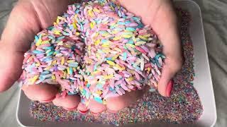 ~ ASMR SENSORY RICE PLAY ~ COLORFUL, CRUNCHY, CRISPY {NO TALKING}