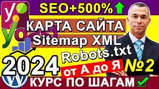 Yoast SEO подключить Sitemap XML + Robots.txt + .htaccess + Хлебные крошки + Медиафайлы WP  Урок 2