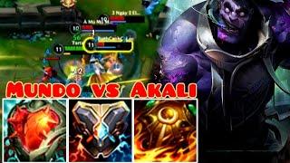 DR MUNDO TOP TANK VS AKALI | DR MUNDO WILD RIFT GAMEPLAY | BUILD AND RUNES