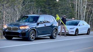 PHEV Saves EV! We Tow Charge Tesla Model 3 To Safety After Running Out Of Electricity