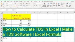 How to Calculate TDS In Excel I Make a TDS Software I Excel Formula #Excel  #TDS #Excel TDS Software