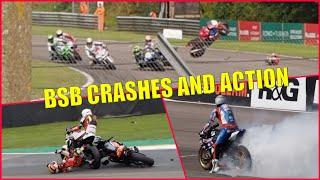 Thruxton BSB Crashes and Action. Including Andrew Irwin Huge Crash!