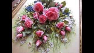 Часть 2. Еmbroidery ribbons. Детали вышивки лентами. Оксана Коротич. Цветы, птицы, розы, подсолнухи.