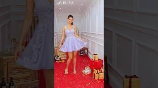 LAVELIYA A-line V-neck Appliques Lace Short/Mini Tulle Corset Dress