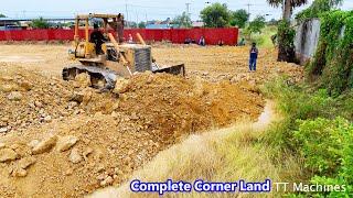 Full Action Filling Land By Heavy Dump Trucks25T & Stroger KOMATSU Bulldozer Push Stone Into Water