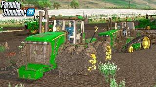 JOHN DEERE TRACTOR STUCK DEEP IN MUD! | FARMING SIMULATOR 22