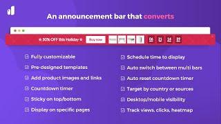 Create a top announcement bar quickly with Smart Bar - free Shopify app