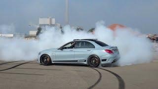 Mercedes Benz C63S AMG - BURNOUT, Launch Control & STOPPED BY POLICE!