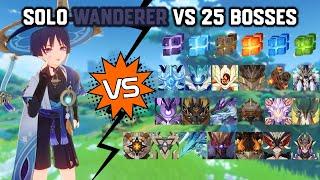 Solo C0R1 Wanderer vs 25 Bosses Without Food Buff | Genshin Impact