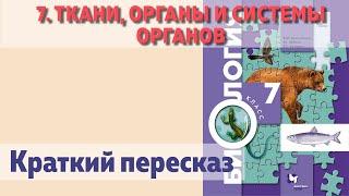 7. Ткани, органы и системы органов. Биология 7 класс - Константинов. Краткий пересказ.