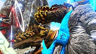 ARK Survival Evolved - EPIC GIANT EXTINCTION CHIEFTAIN VS MONSTER HUNTER MOD ( Gameplay )