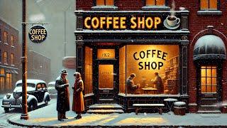 LIVE Relaxing 1940s Vintage Music Playing in Coffee Shop (Snow Falling) ASMR